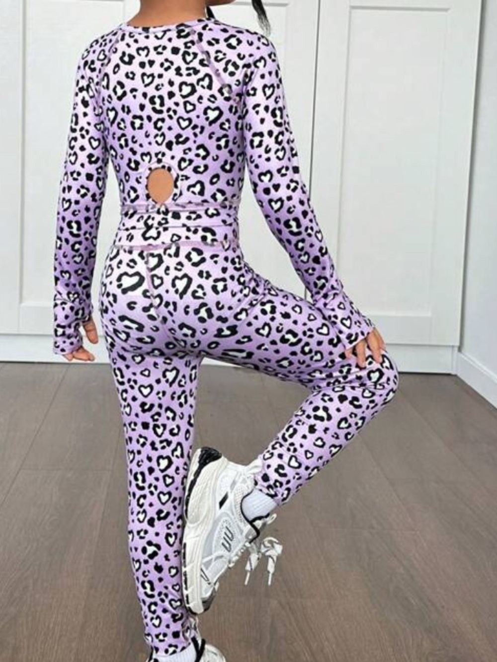 Lilac Leopard Print girls athletic Set - Long Sleeve Top & leggings